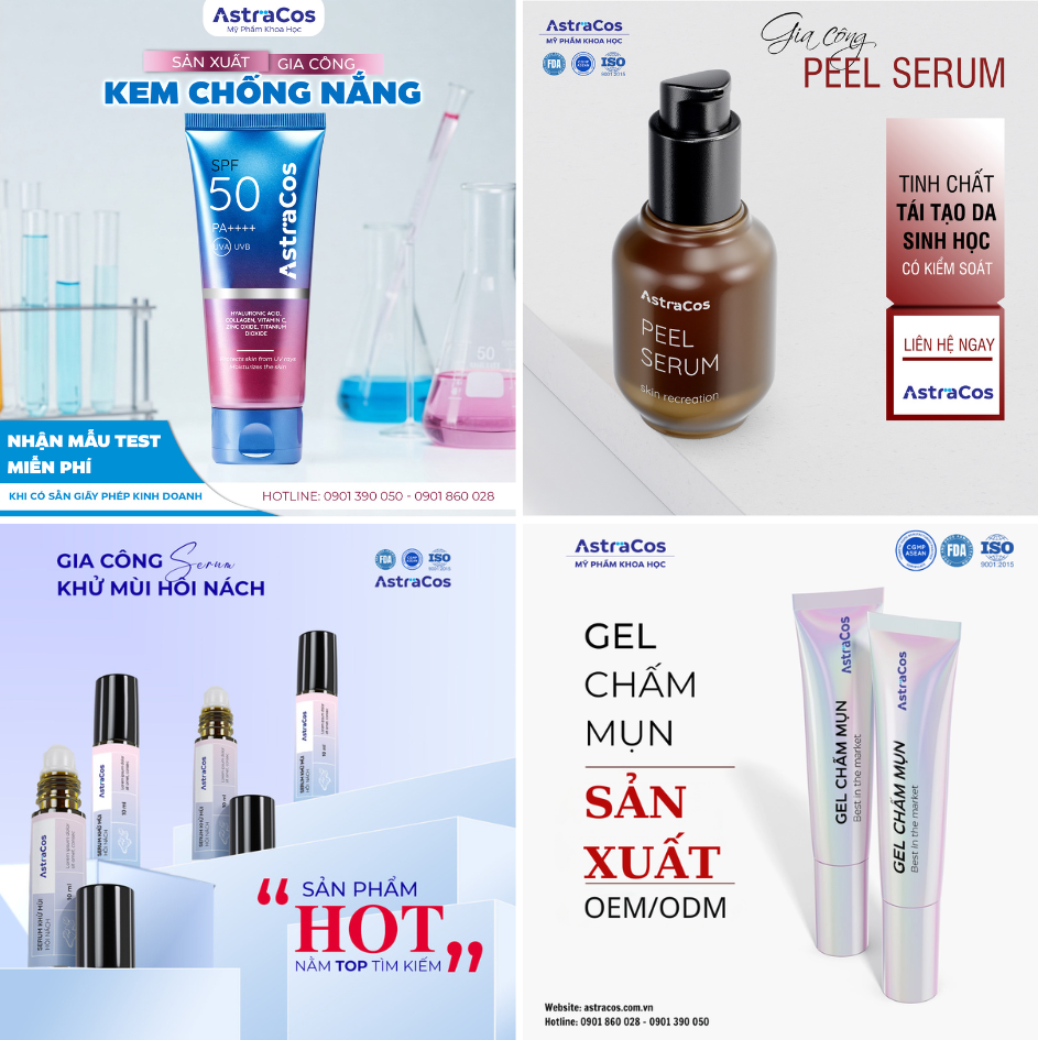 AstraCos gia công mỹ phẩm đa dạng theo yêu cầu.
