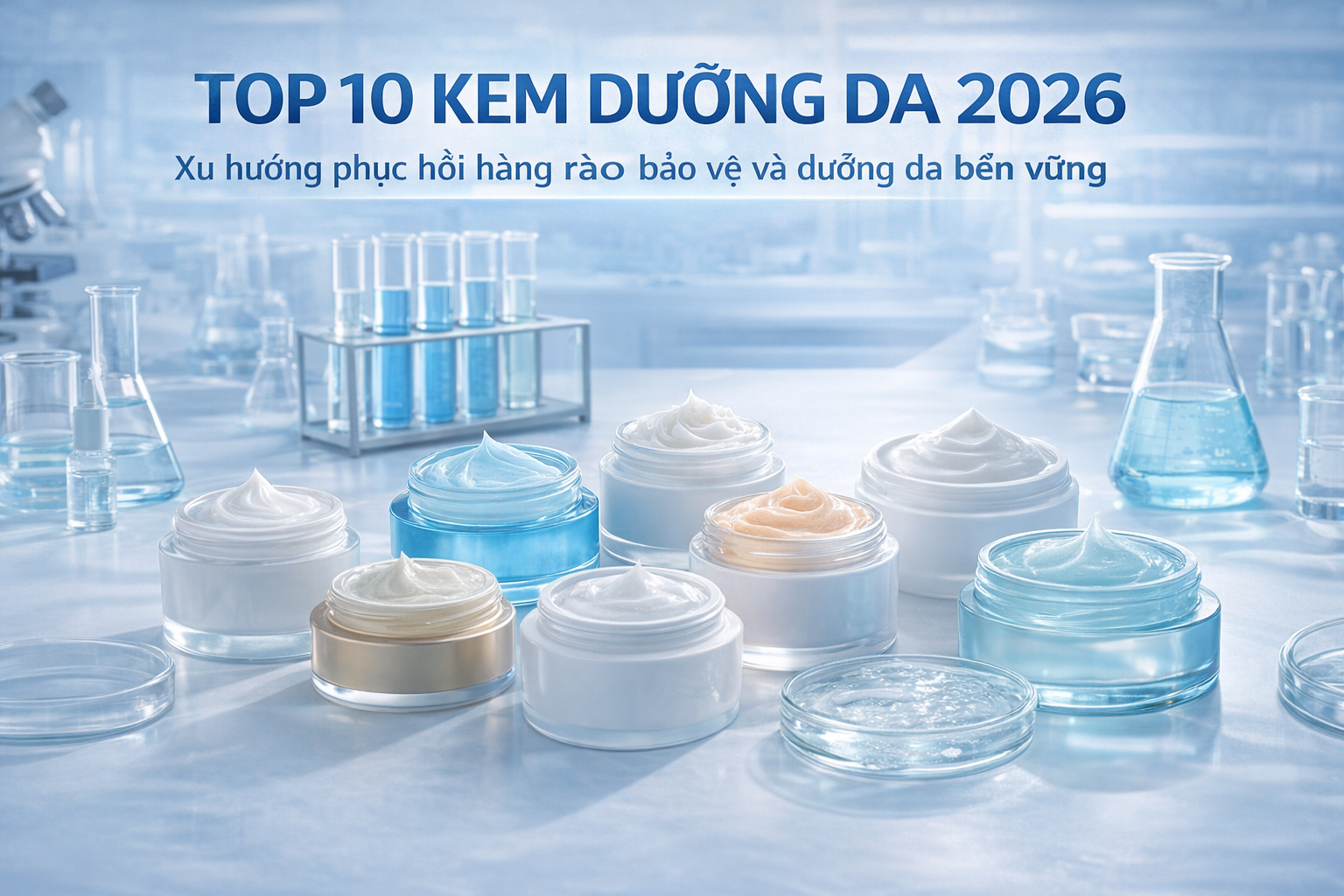Top 10 kem dưỡng da 2026 với xu hướng phục hồi hàng rào bảo vệ và dưỡng da bền vững