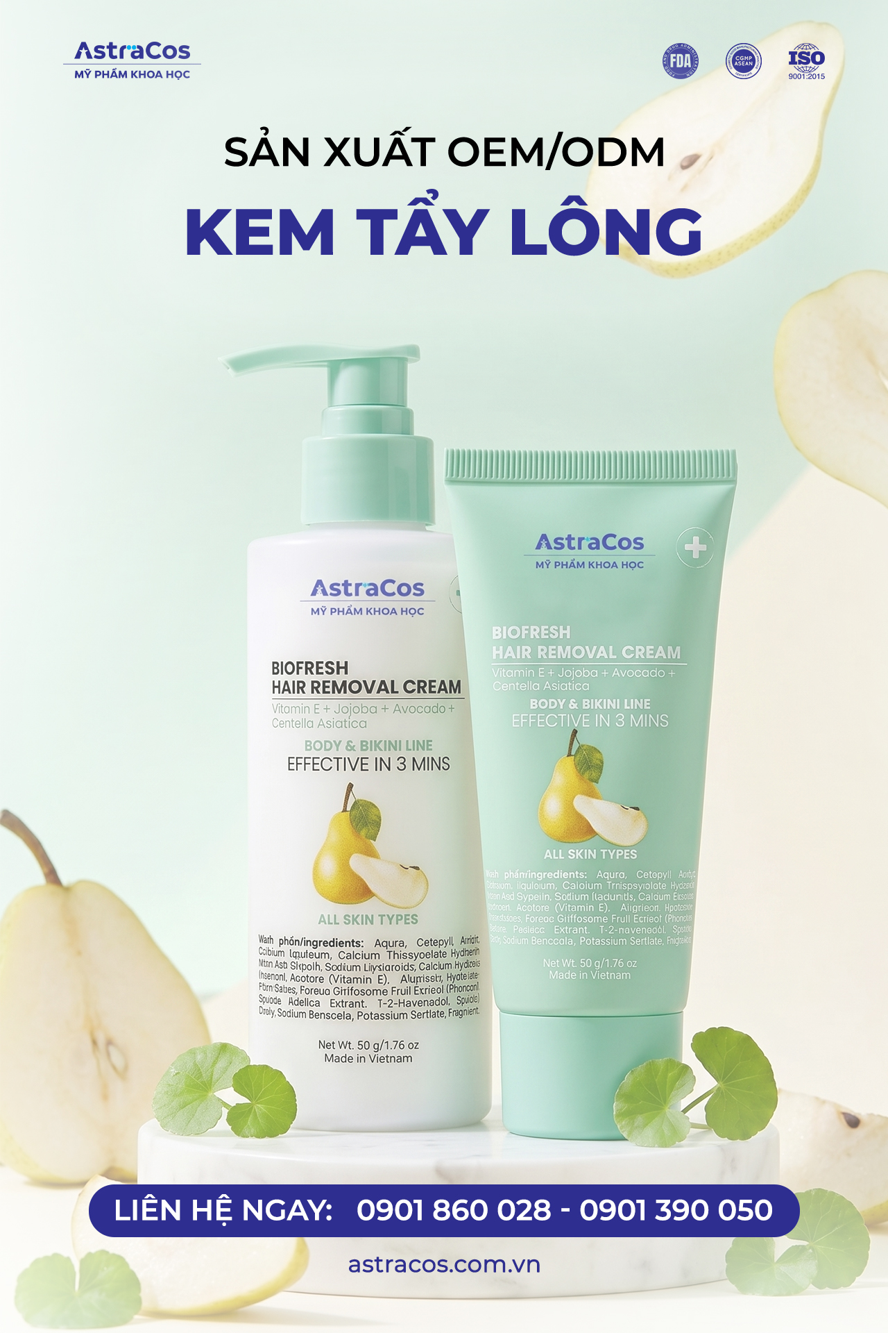 Gia công kem tẩy lông chất lượng tại nhà máy AstraCos đạt chuẩn CGMP