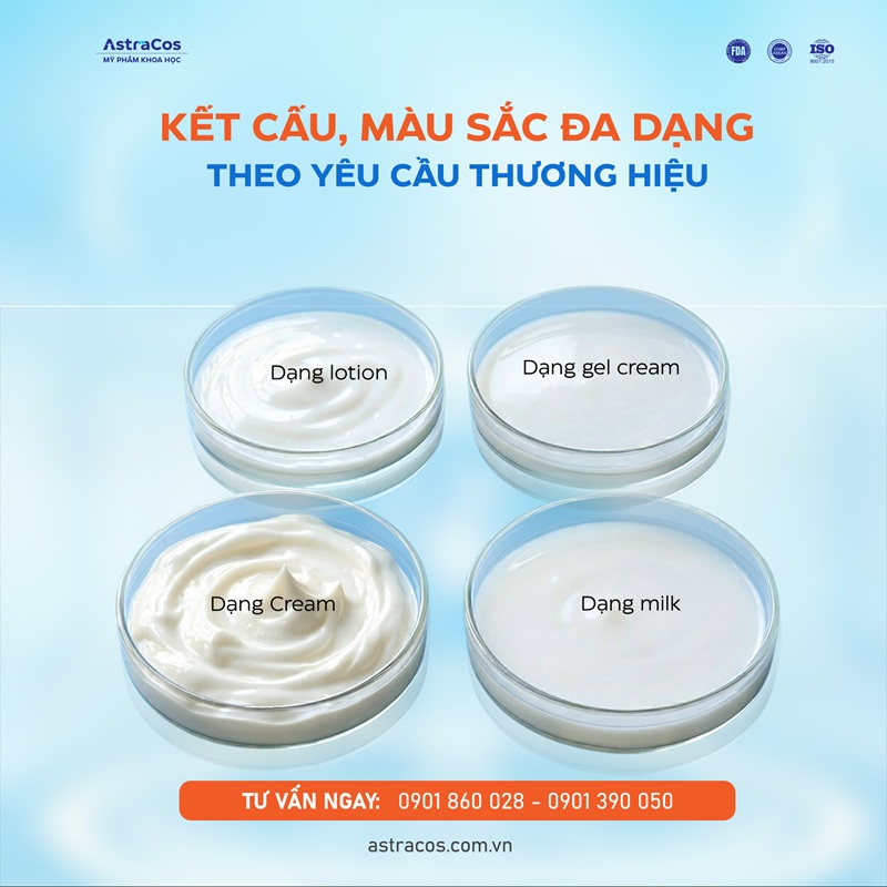 Kết cấu, màu sắc kem chống nắng sản xuất tại AstraCos