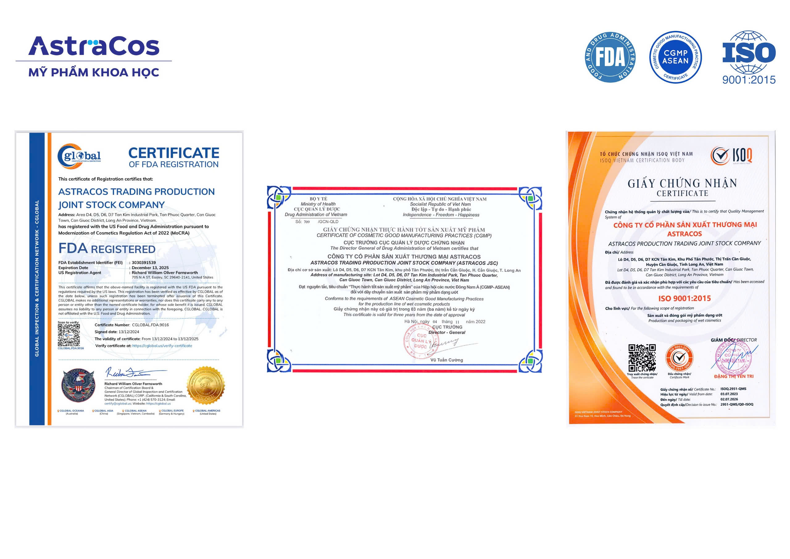 Chứng nhận CGMP FDA ISO