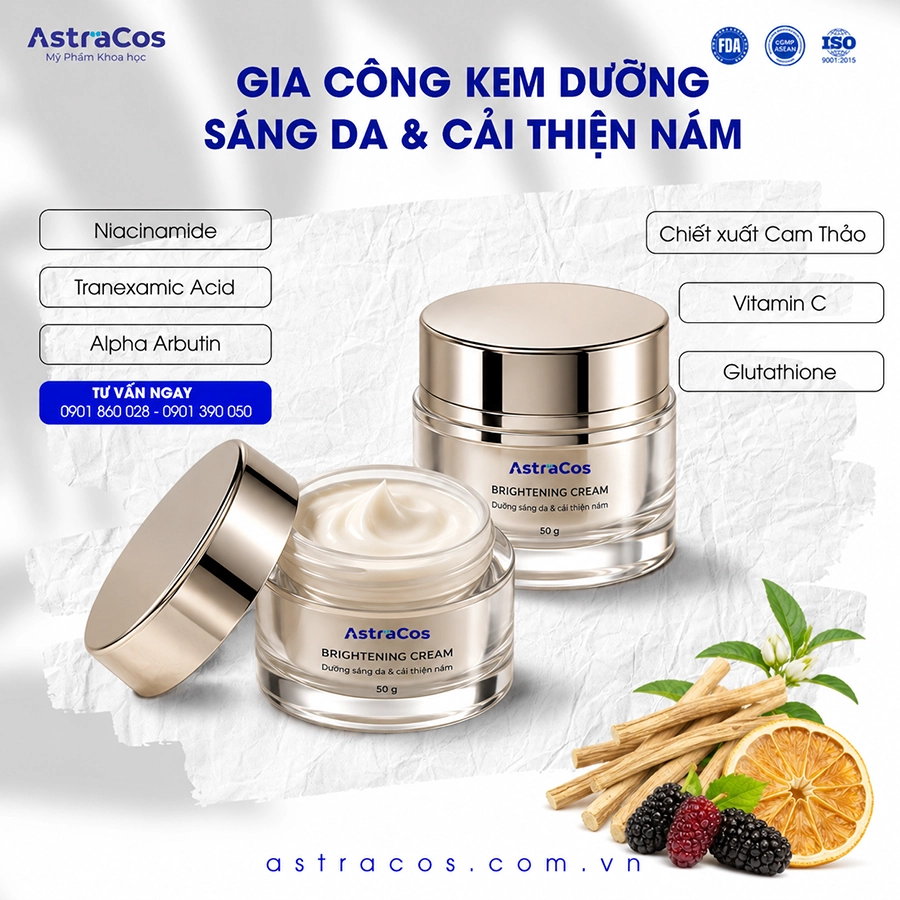 Giải pháp gia công sản phẩm hỗ trợ chăm sóc da nám và không đều màu AstraCos